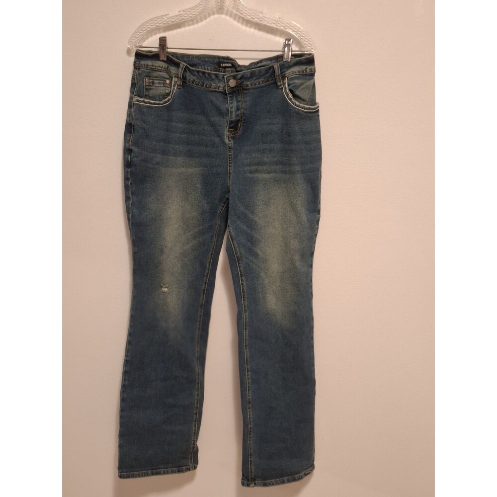 Flamigal Women's Jeans Size  3XL Blue Denim Distressed Thick Stitch Flap Pocket